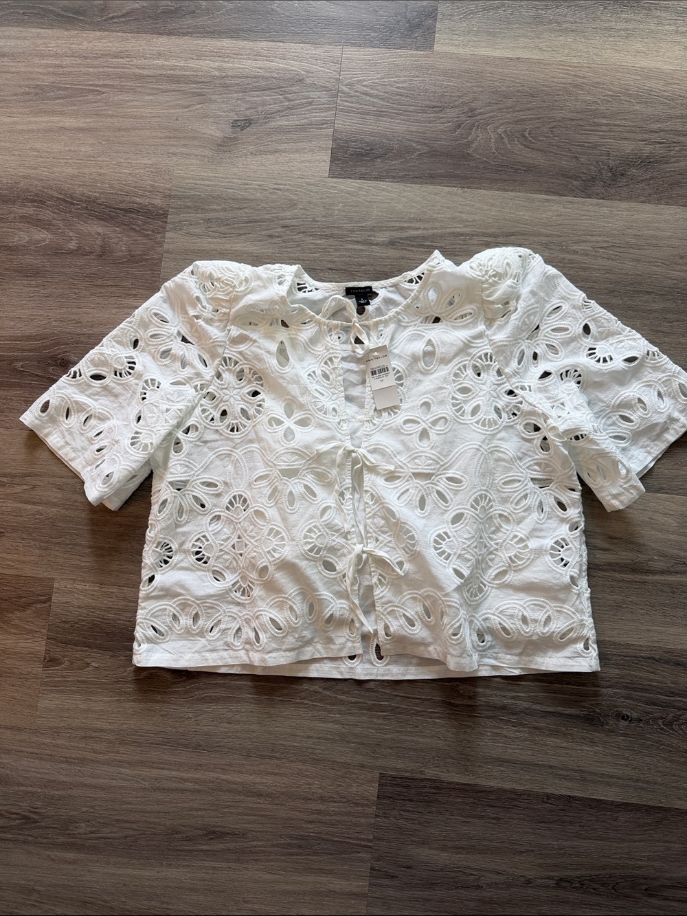 Ann Taylor White Eyelet Tie-Front Blouse
